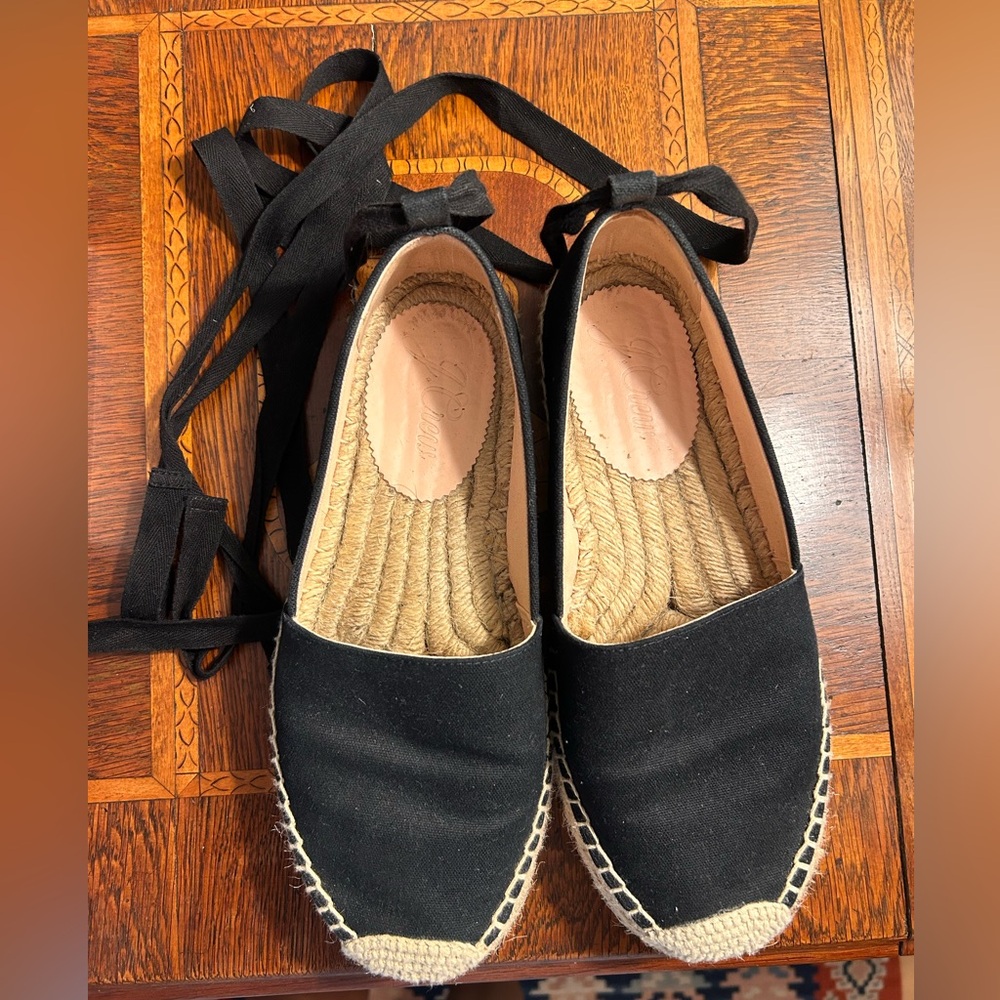 J. Crew flat black lace-up espadrilles- size 9